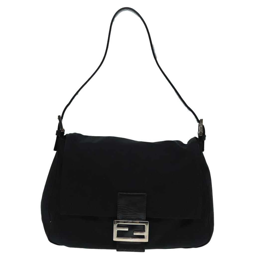 FENDI Mamma Baguette Shoulder Bag Nylon Black Silver 88735