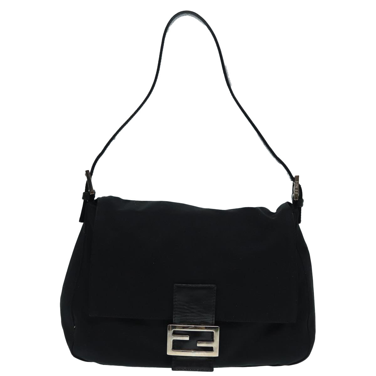 FENDI Mamma Baguette Shoulder Bag Nylon Black Silver 88735