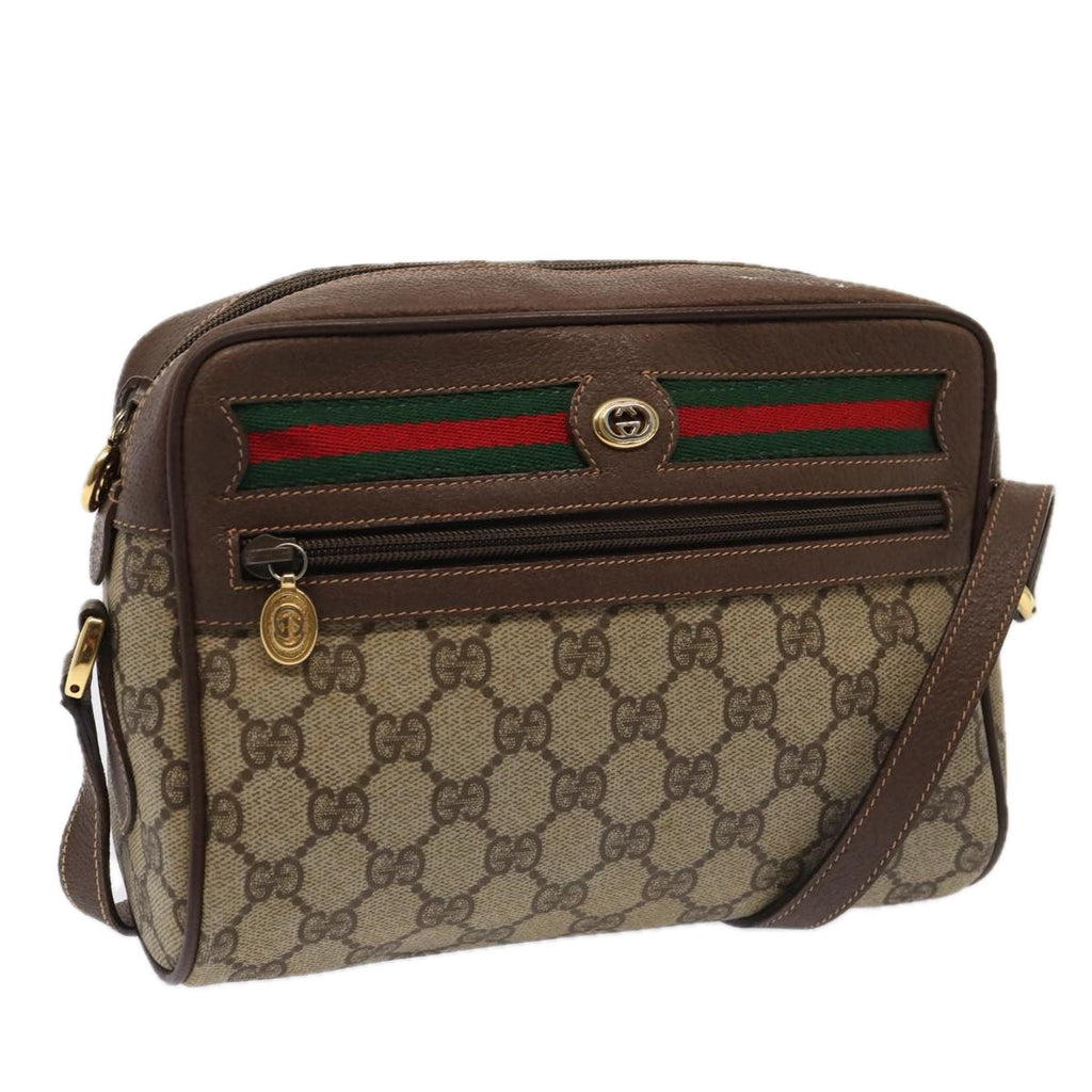 GUCCI GG Supreme Web Sherry Line Shoulder Bag PVC Beige Gold 88744