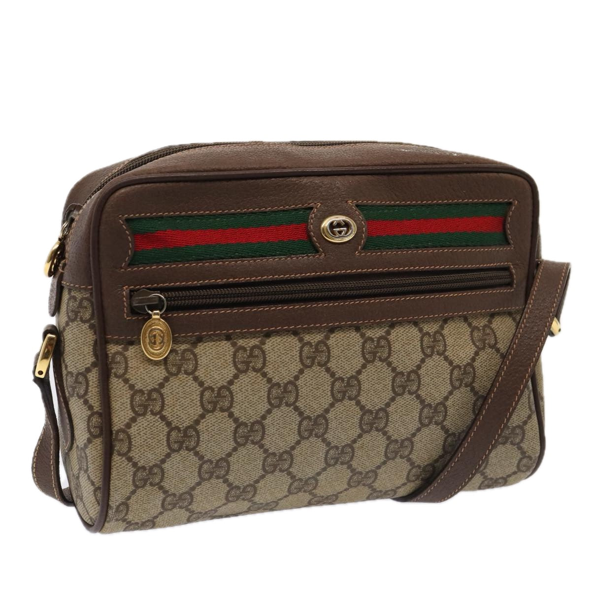 GUCCI GG Supreme Web Sherry Line Shoulder Bag PVC Beige Gold 88744