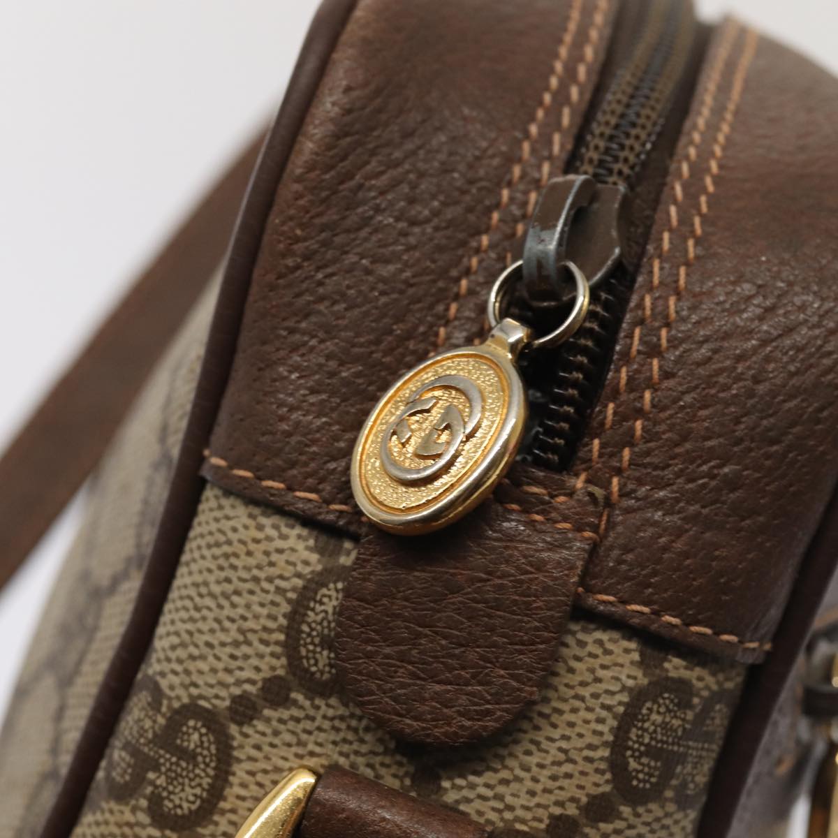 GUCCI GG Supreme Web Sherry Line Shoulder Bag PVC Beige Gold 88744