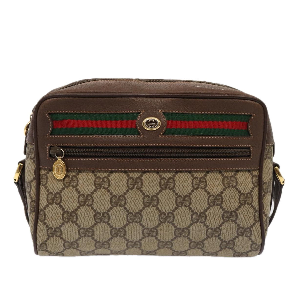 GUCCI GG Supreme Web Sherry Line Shoulder Bag PVC Beige Gold 88744