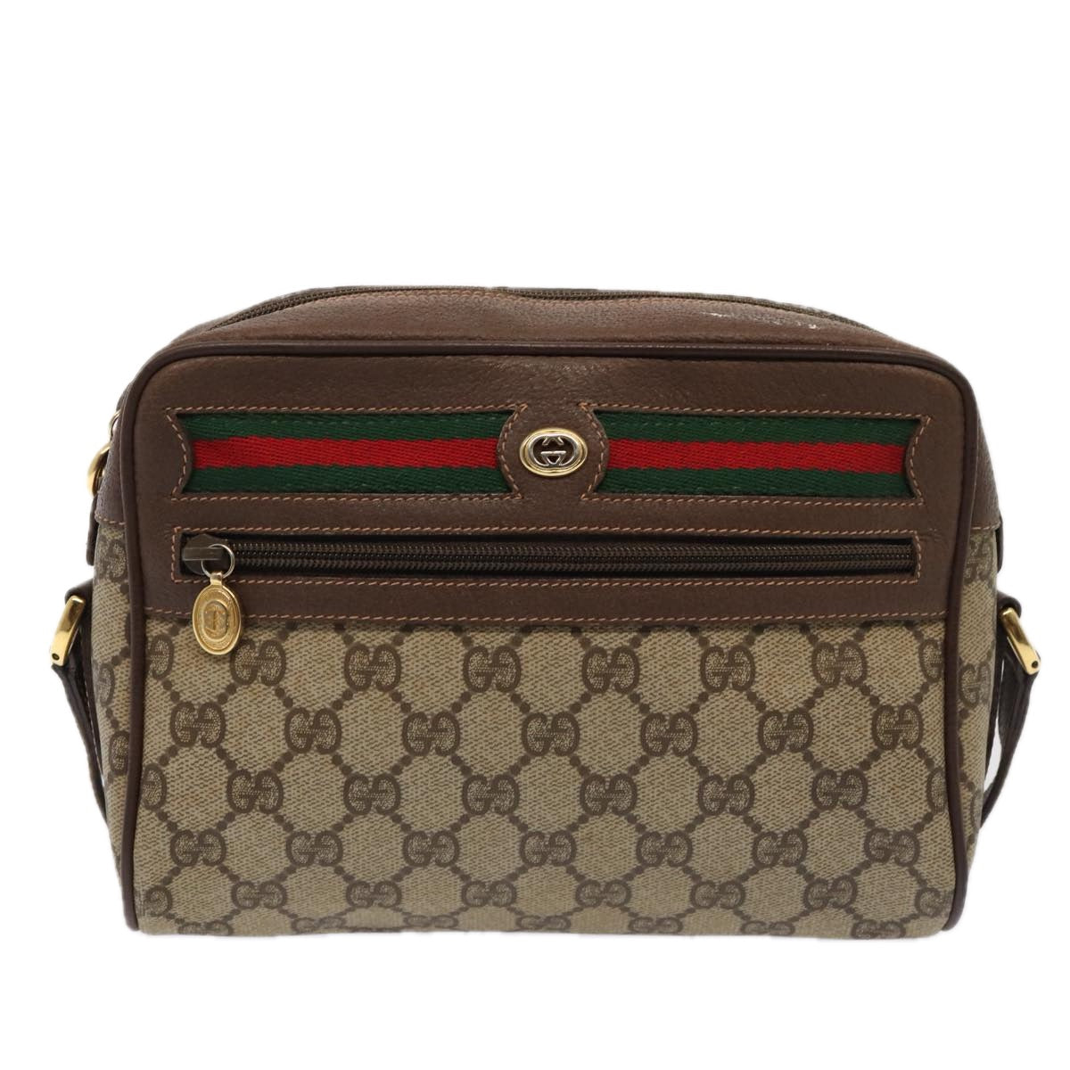 GUCCI GG Supreme Web Sherry Line Shoulder Bag PVC Beige Gold 88744