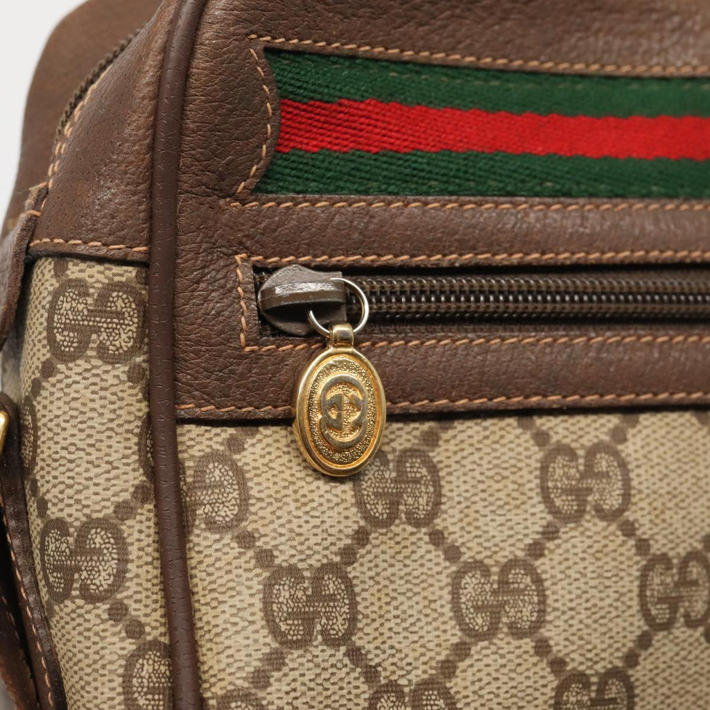 GUCCI GG Supreme Web Sherry Line Shoulder Bag PVC Beige Gold 88744