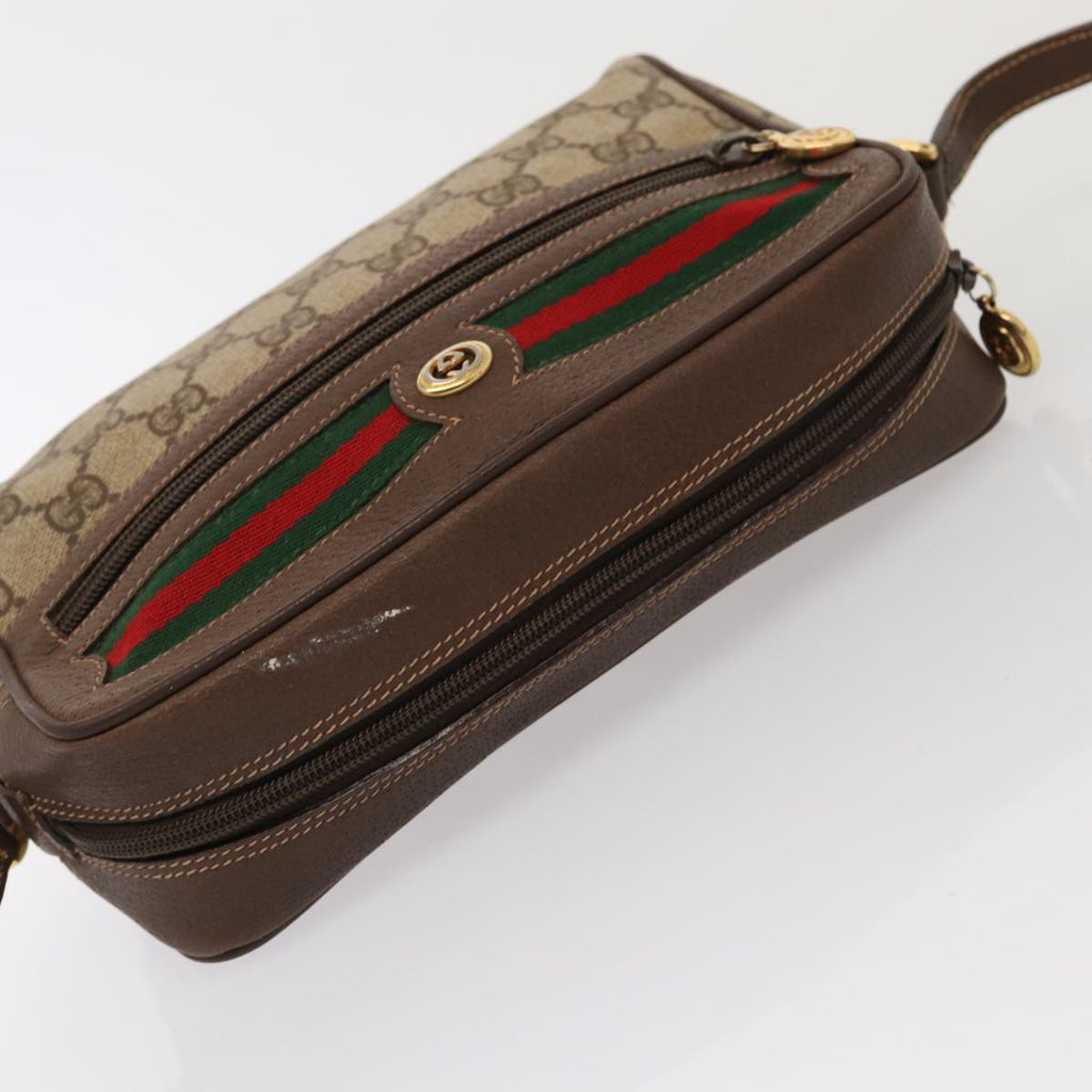 GUCCI GG Supreme Web Sherry Line Shoulder Bag PVC Beige Gold 88744