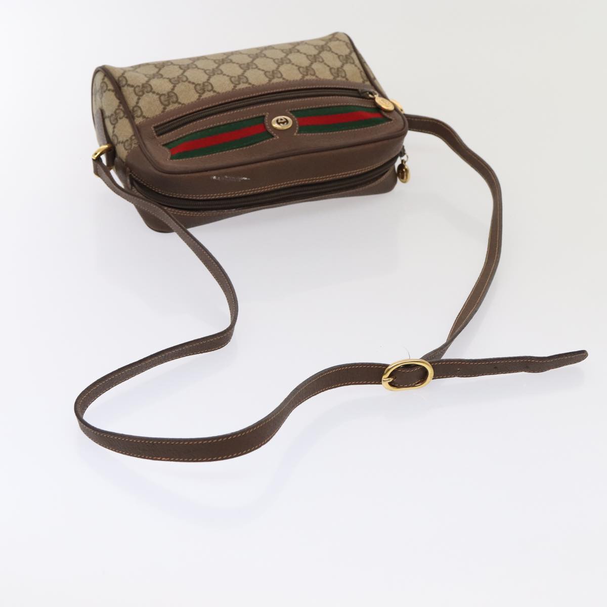 GUCCI GG Supreme Web Sherry Line Shoulder Bag PVC Beige Gold 88744