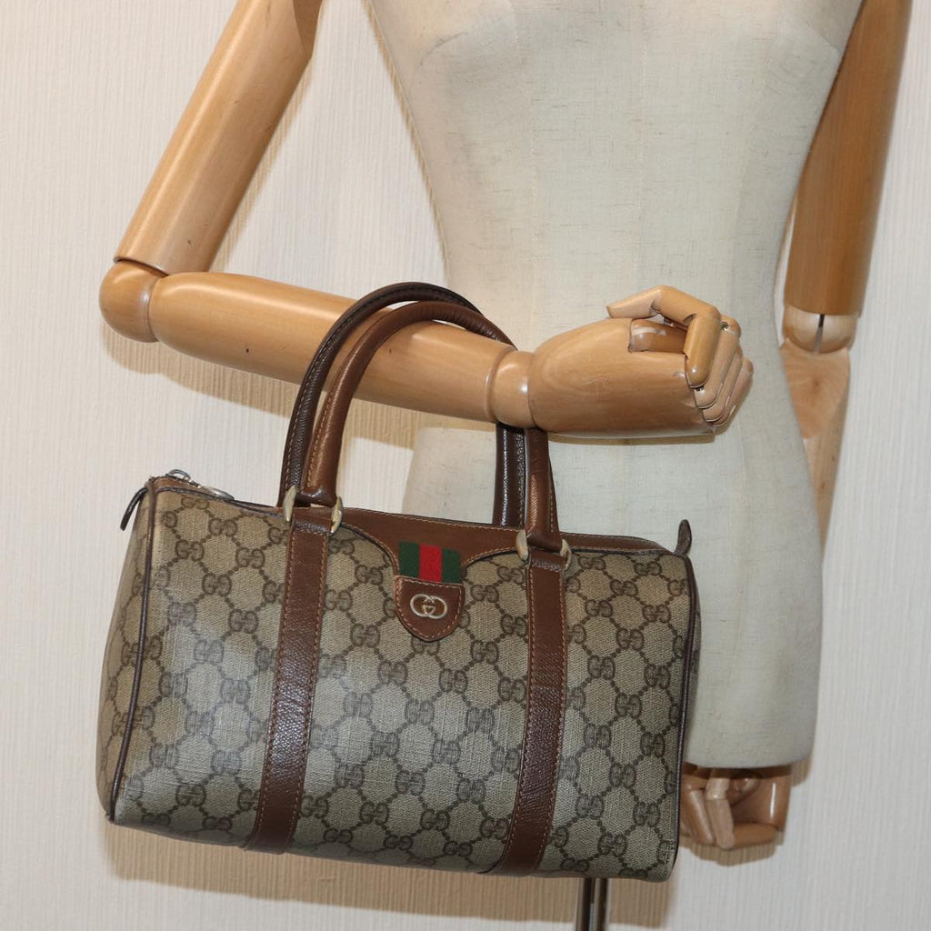 GUCCI GG Supreme Web Sherry Line Boston Bag PVC Beige Gold 88771