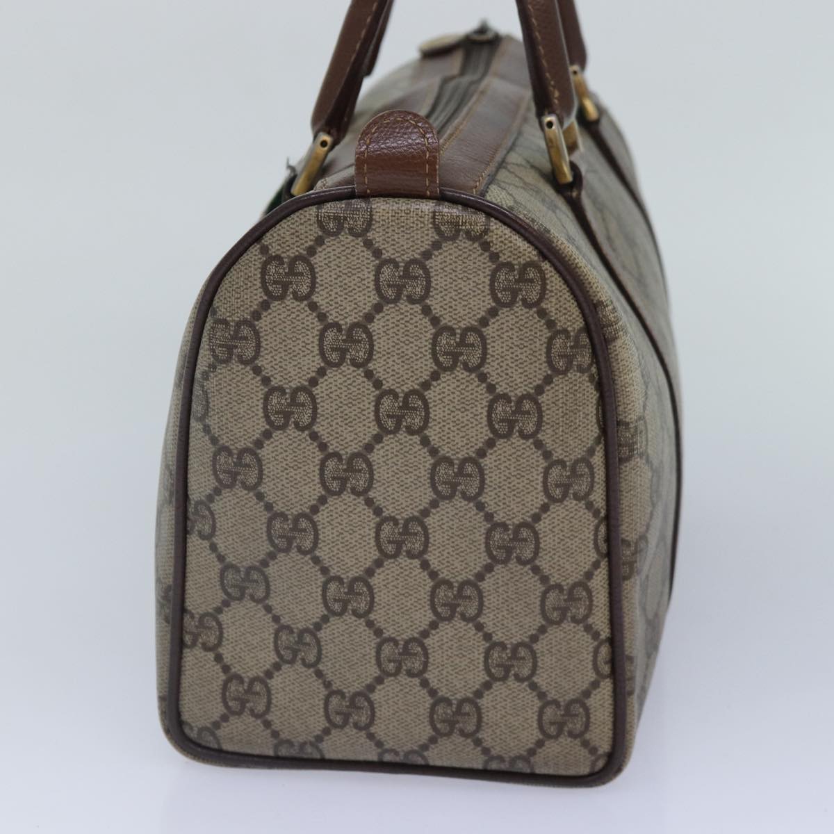 GUCCI GG Supreme Web Sherry Line Boston Bag PVC Beige Gold 88771
