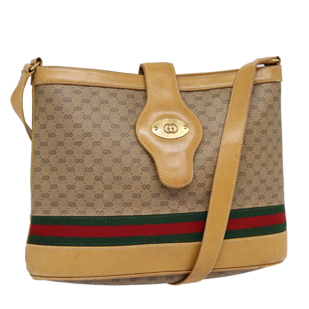 GUCCI Micro GG Canvas Web Sherry Line Shoulder Bag Beige Gold 88776