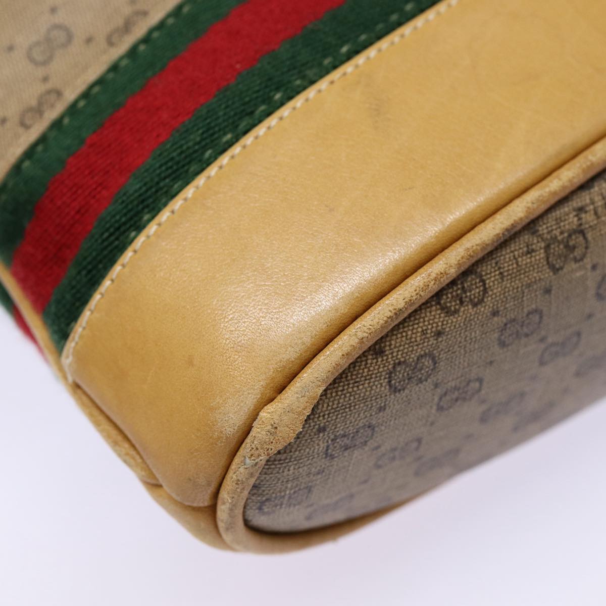 GUCCI Micro GG Canvas Web Sherry Line Shoulder Bag Beige Gold 88776
