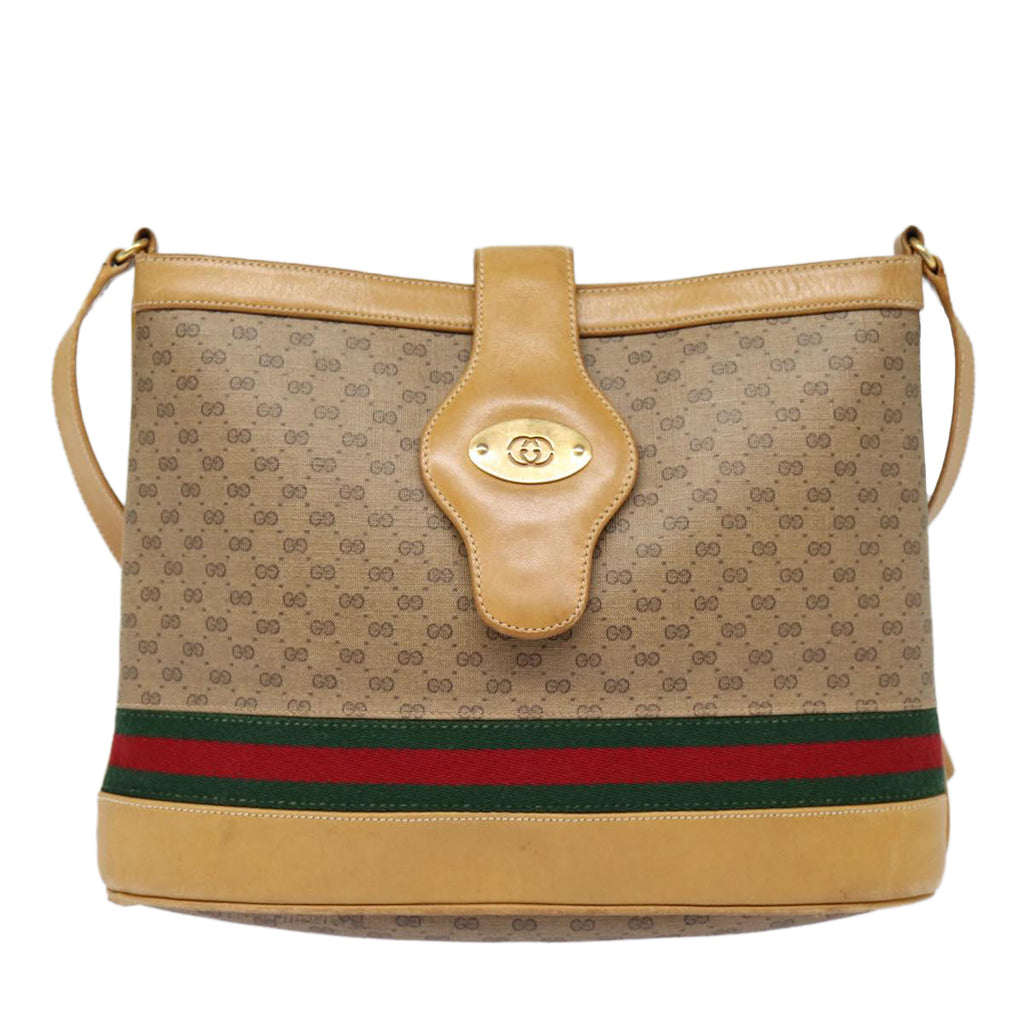 GUCCI Micro GG Canvas Web Sherry Line Shoulder Bag Beige Gold 88776