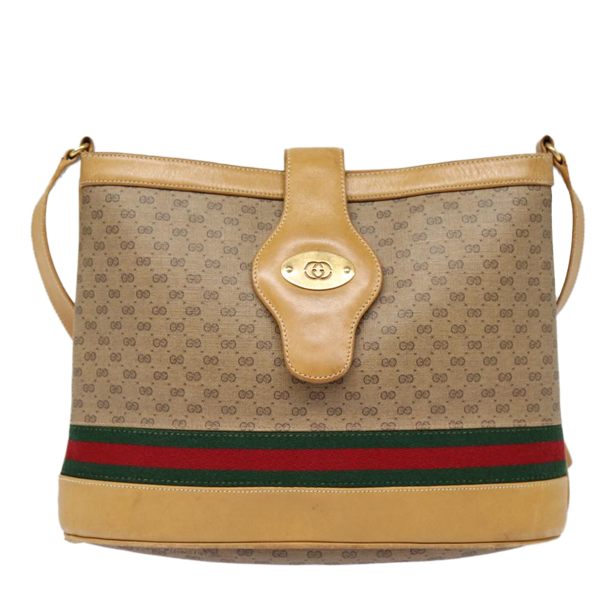 GUCCI Micro GG Canvas Web Sherry Line Shoulder Bag Beige Gold 88776