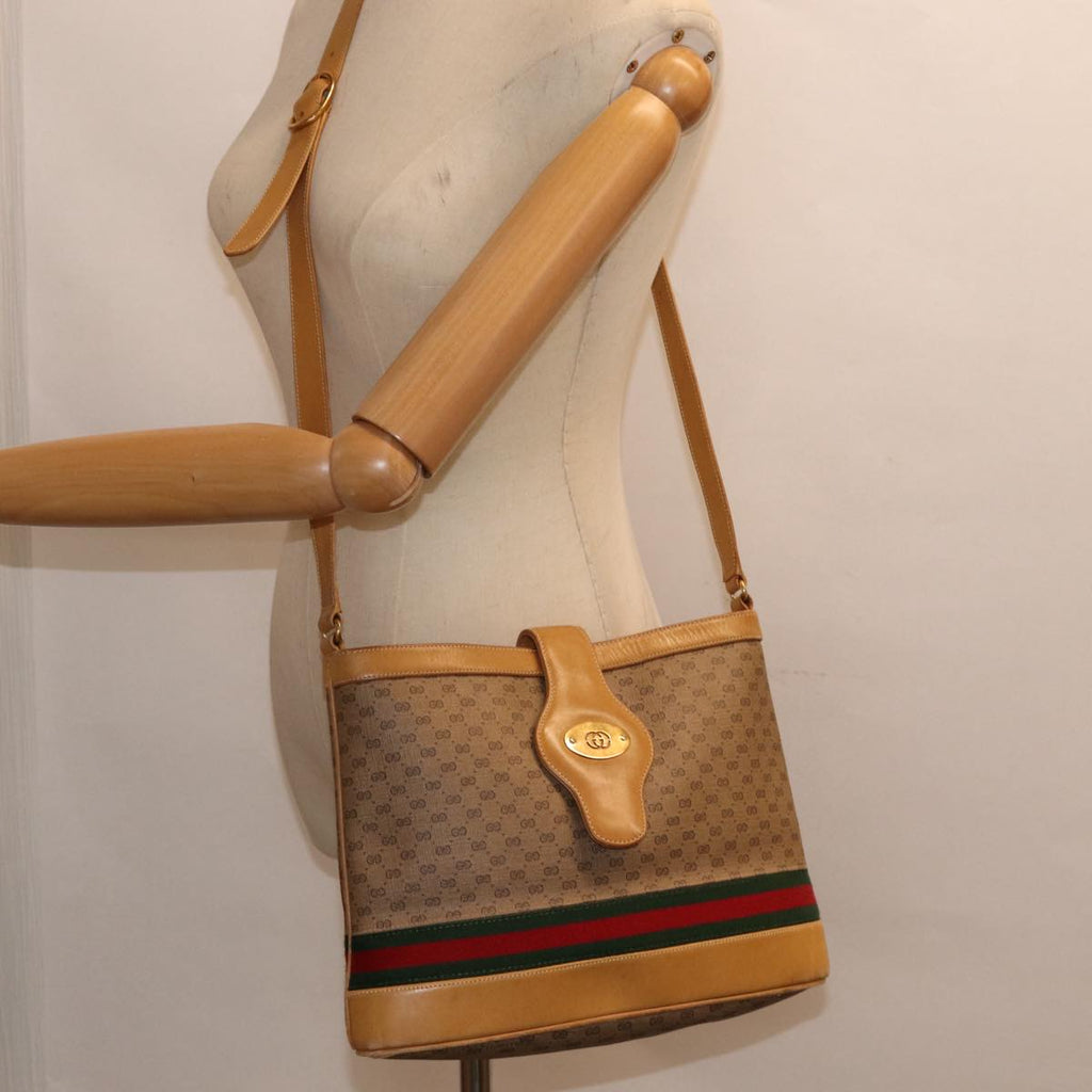 GUCCI Micro GG Canvas Web Sherry Line Shoulder Bag Beige Gold 88776