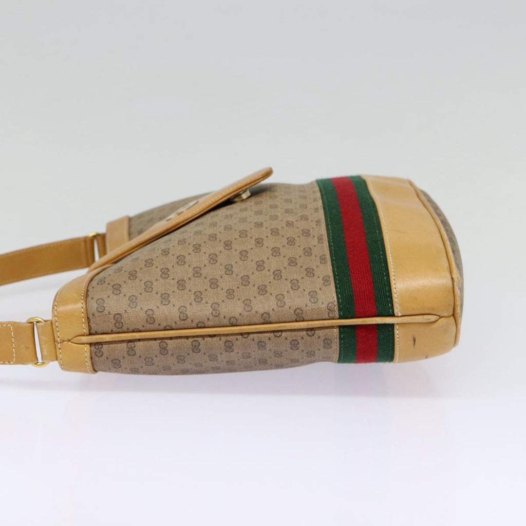 GUCCI Micro GG Canvas Web Sherry Line Shoulder Bag Beige Gold 88776