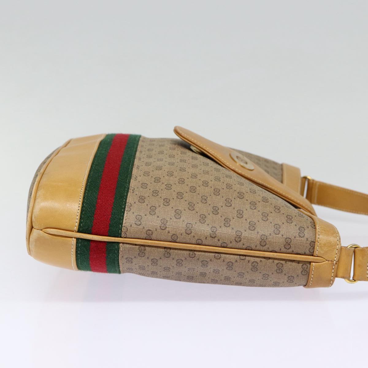 GUCCI Micro GG Canvas Web Sherry Line Shoulder Bag Beige Gold 88776