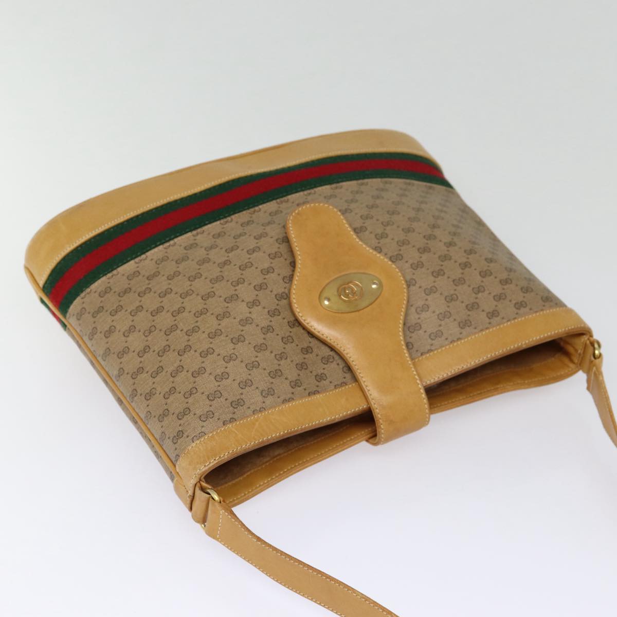 GUCCI Micro GG Canvas Web Sherry Line Shoulder Bag Beige Gold 88776