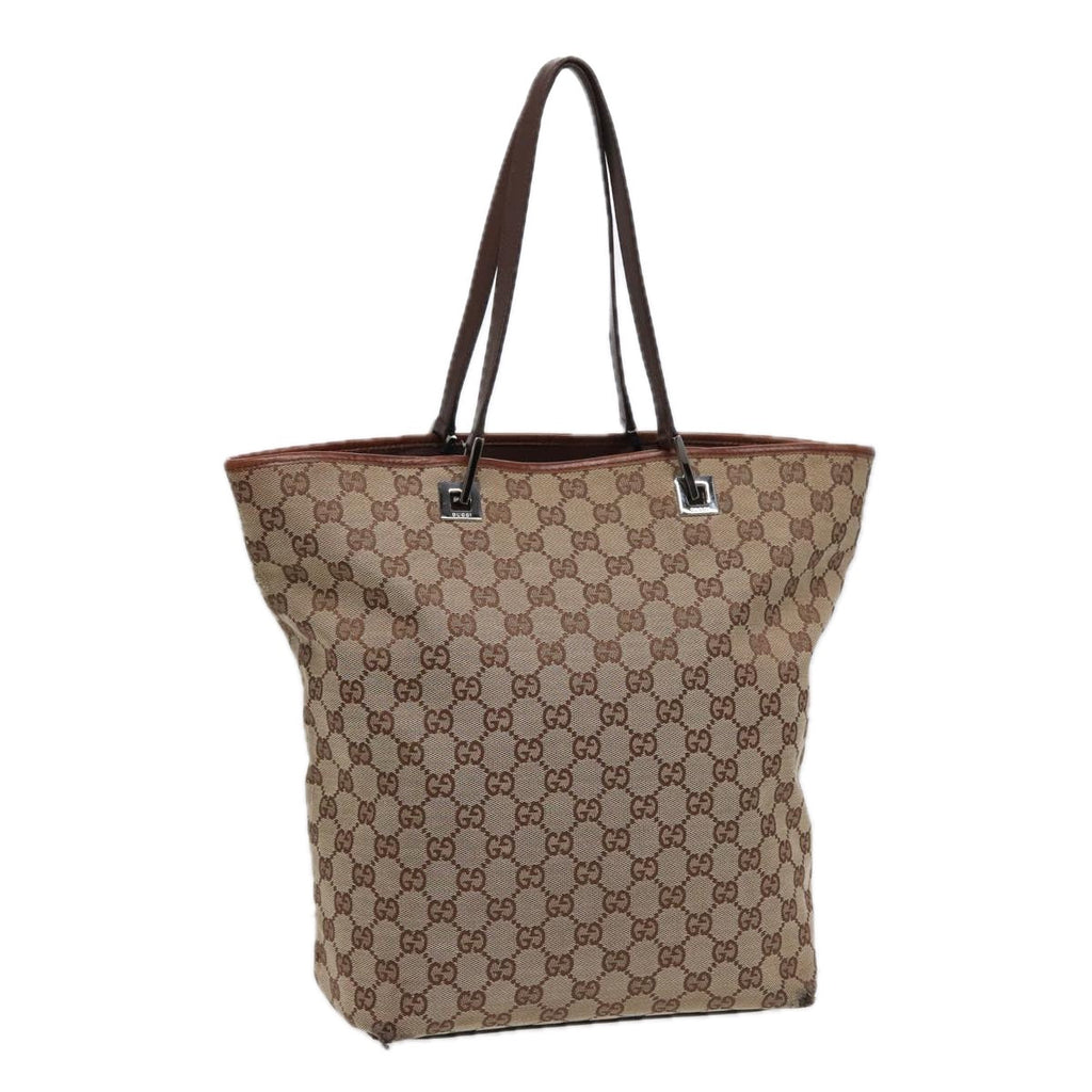 GUCCI GG Canvas Tote Bag Beige Silver 31243 88782