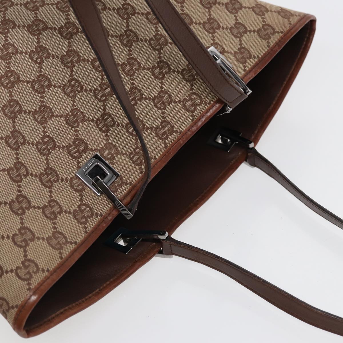 GUCCI GG Canvas Tote Bag Beige Silver 31243 88782