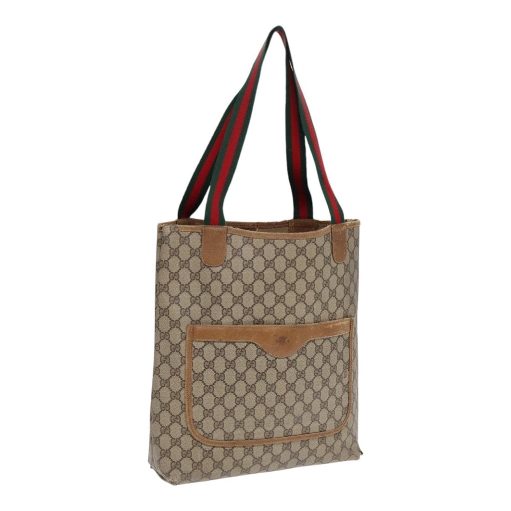 GUCCI GG Supreme Web Sherry Line Tote Bag PVC Leather Beige 39 02 003 88789