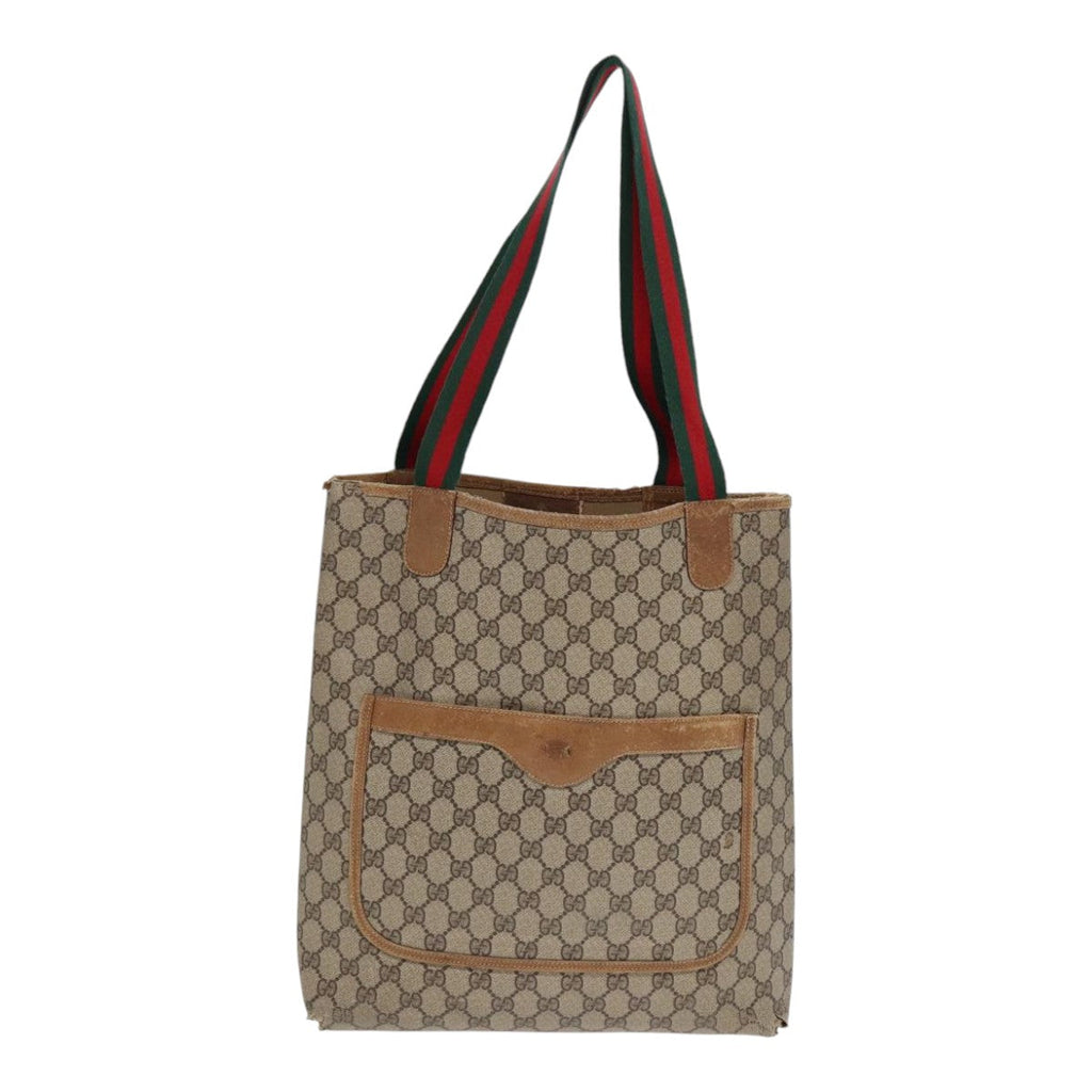 GUCCI GG Supreme Web Sherry Line Tote Bag PVC Leather Beige 39 02 003 88789