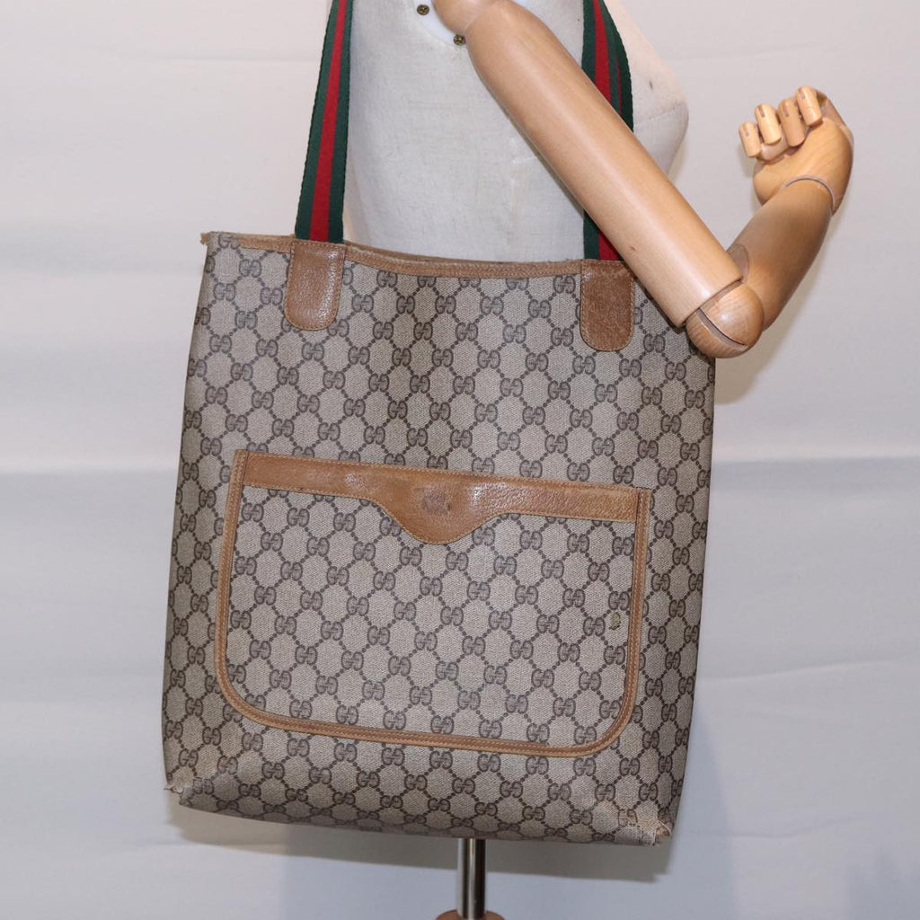 GUCCI GG Supreme Web Sherry Line Tote Bag PVC Leather Beige 39 02 003 88789