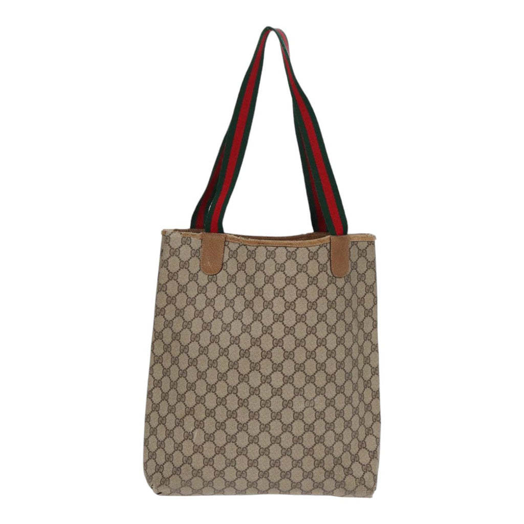 GUCCI GG Supreme Web Sherry Line Tote Bag PVC Leather Beige 39 02 003 88789
