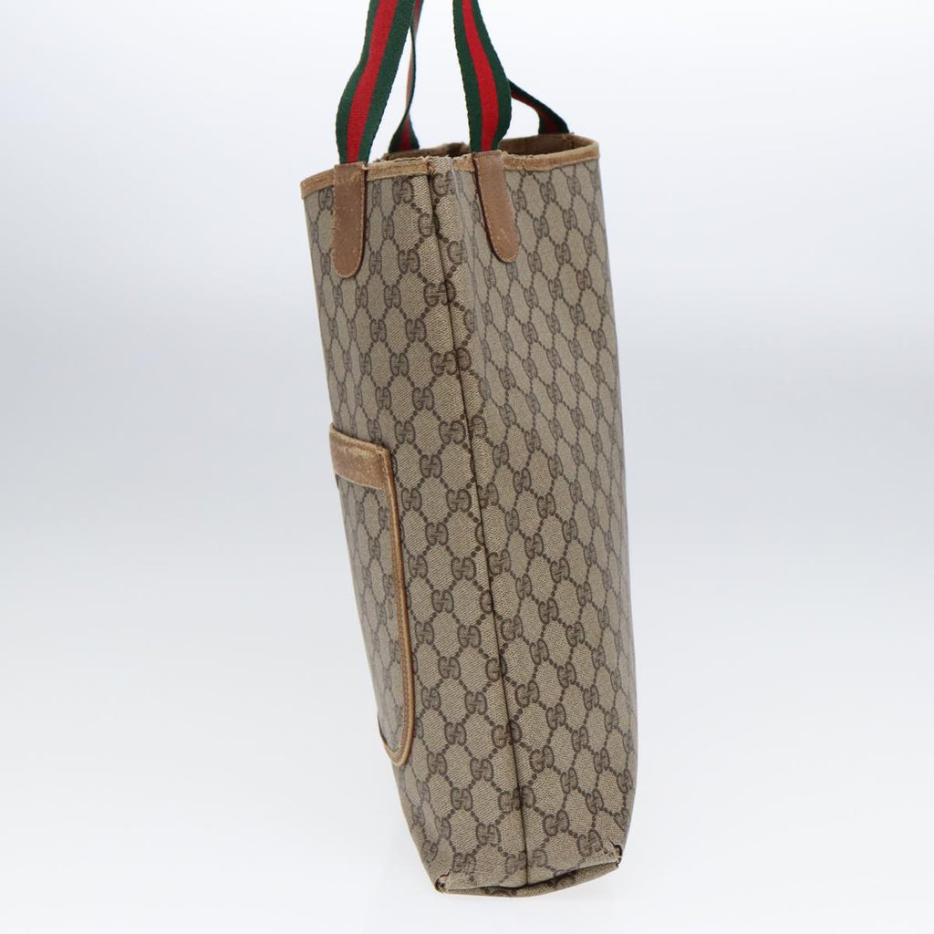 GUCCI GG Supreme Web Sherry Line Tote Bag PVC Leather Beige 39 02 003 88789
