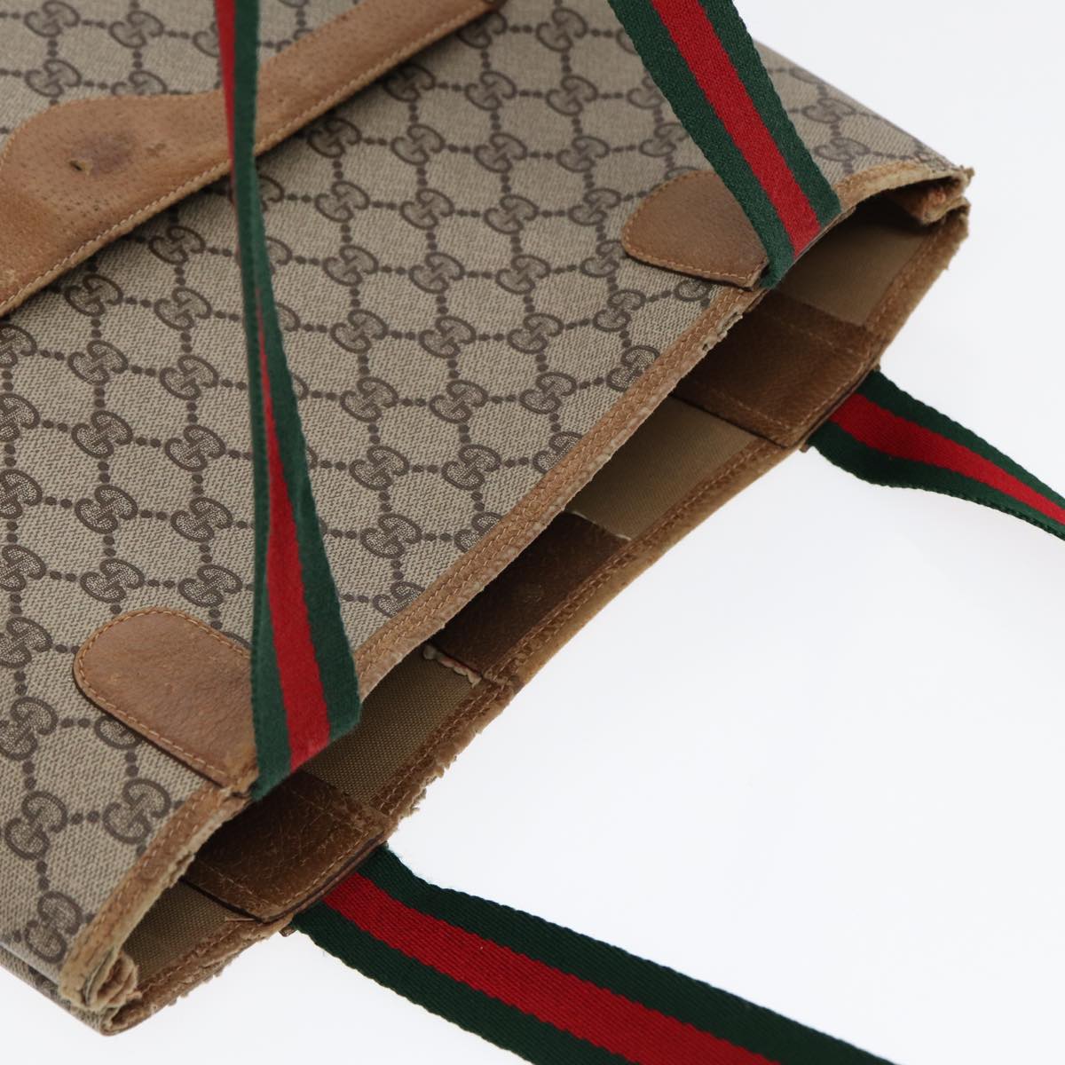 GUCCI GG Supreme Web Sherry Line Tote Bag PVC Leather Beige 39 02 003 88789