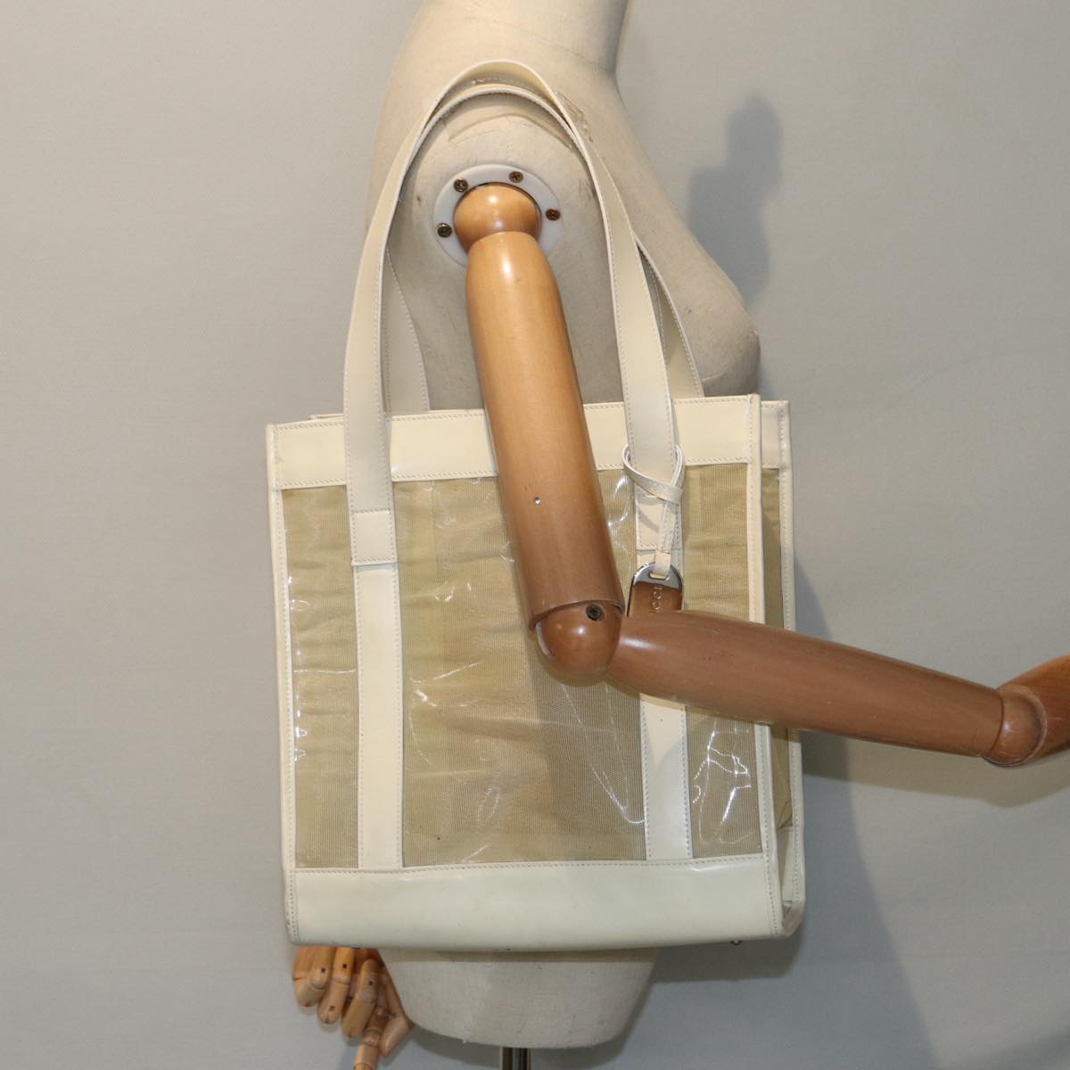 GUCCI Tote Bag Patent Leather Beige Silver 002 1705 0405 88806