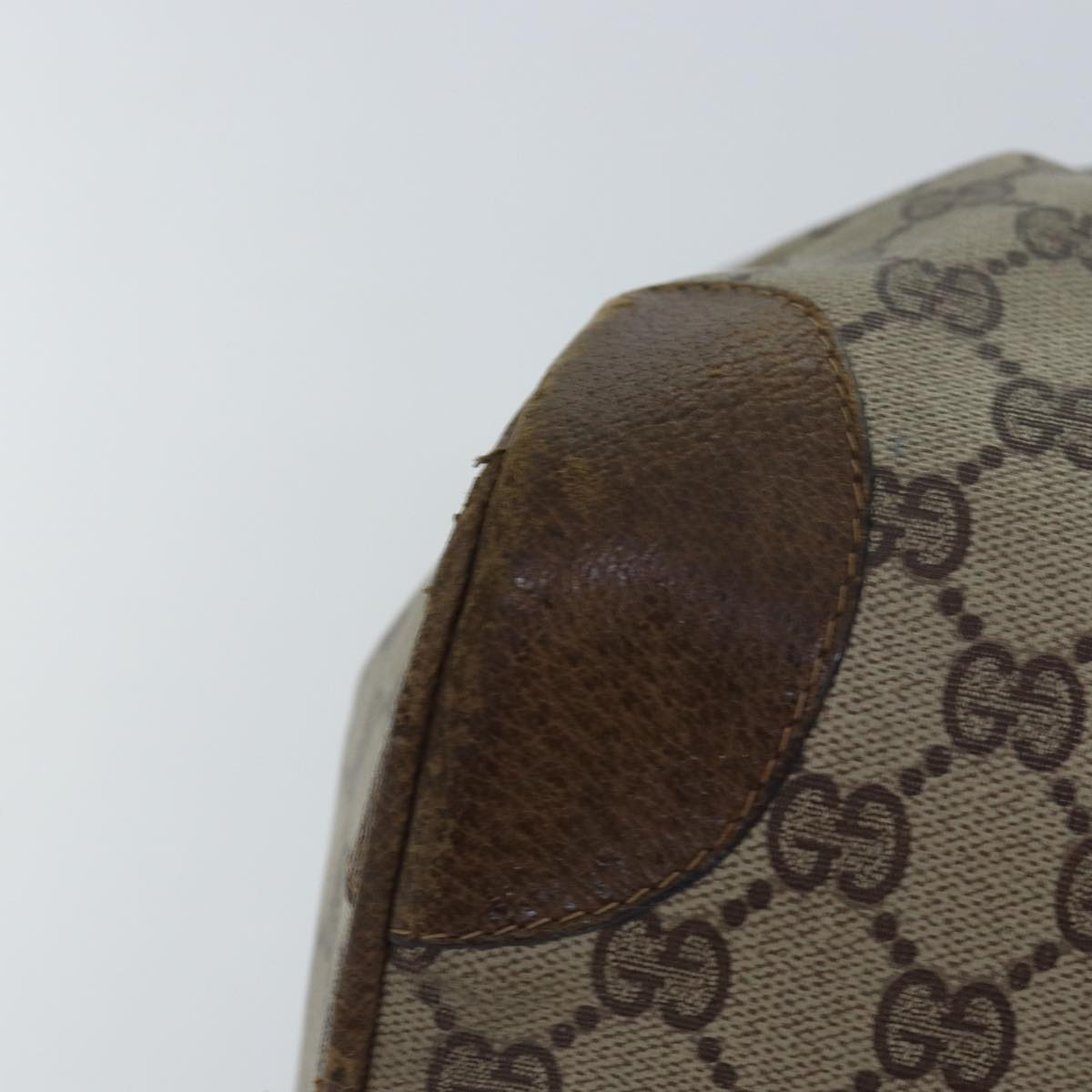 GUCCI GG Supreme Web Sherry Line Boston Bag PVC Leather Beige Gold 88810