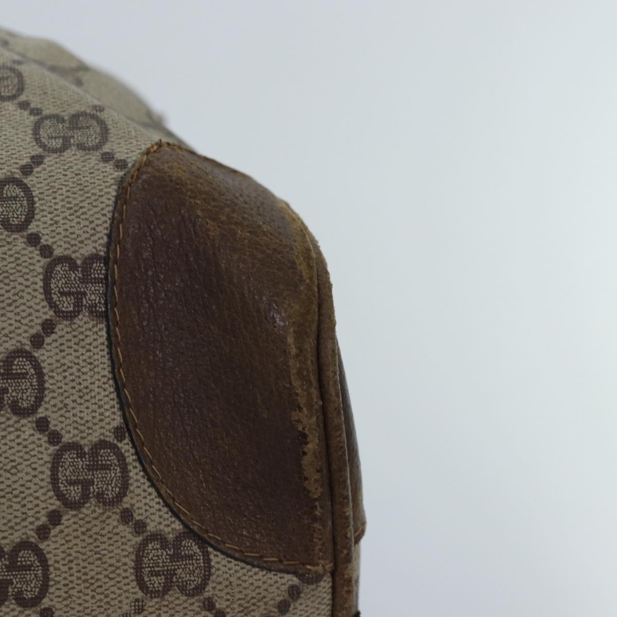 GUCCI GG Supreme Web Sherry Line Boston Bag PVC Leather Beige Gold 88810