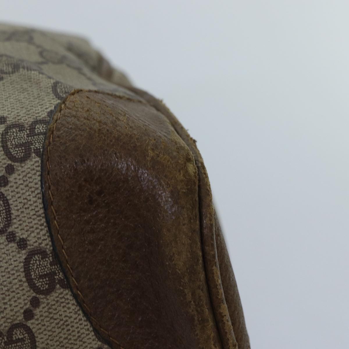 GUCCI GG Supreme Web Sherry Line Boston Bag PVC Leather Beige Gold 88810