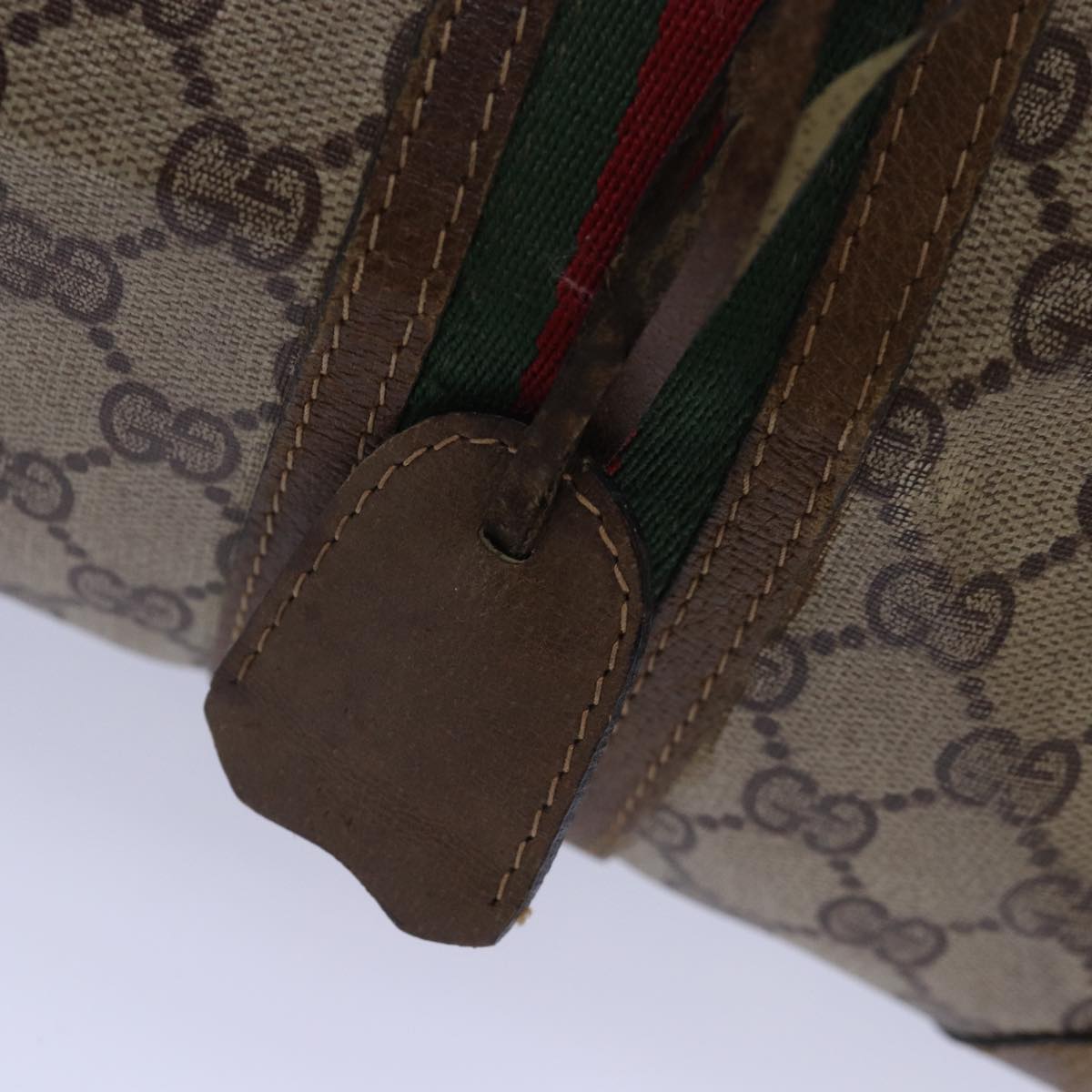 GUCCI GG Supreme Web Sherry Line Boston Bag PVC Leather Beige Gold 88810