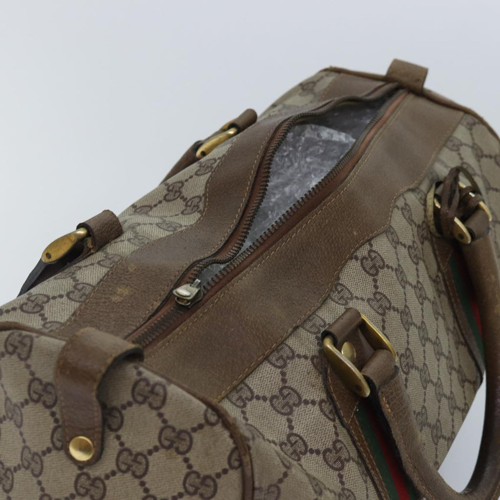 GUCCI GG Supreme Web Sherry Line Boston Bag PVC Leather Beige Gold 88810