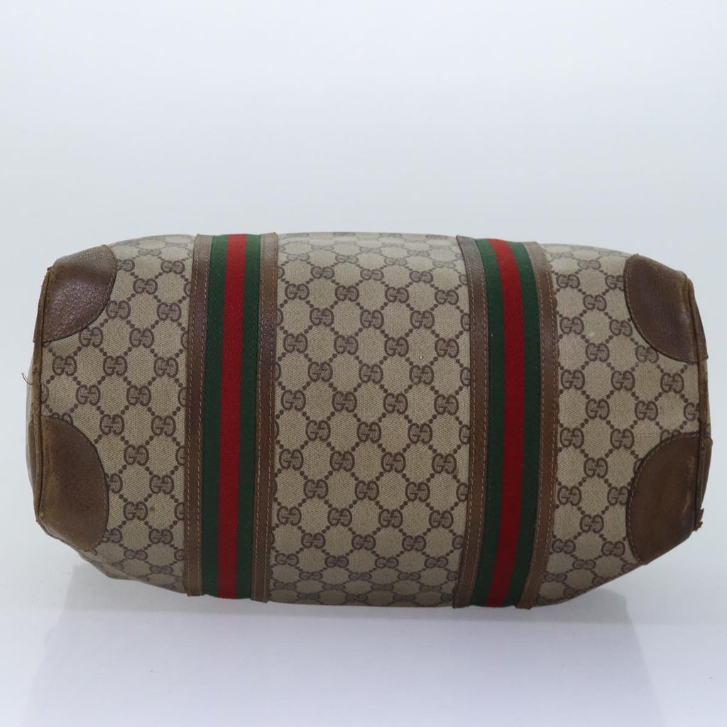 GUCCI GG Supreme Web Sherry Line Boston Bag PVC Leather Beige Gold 88810