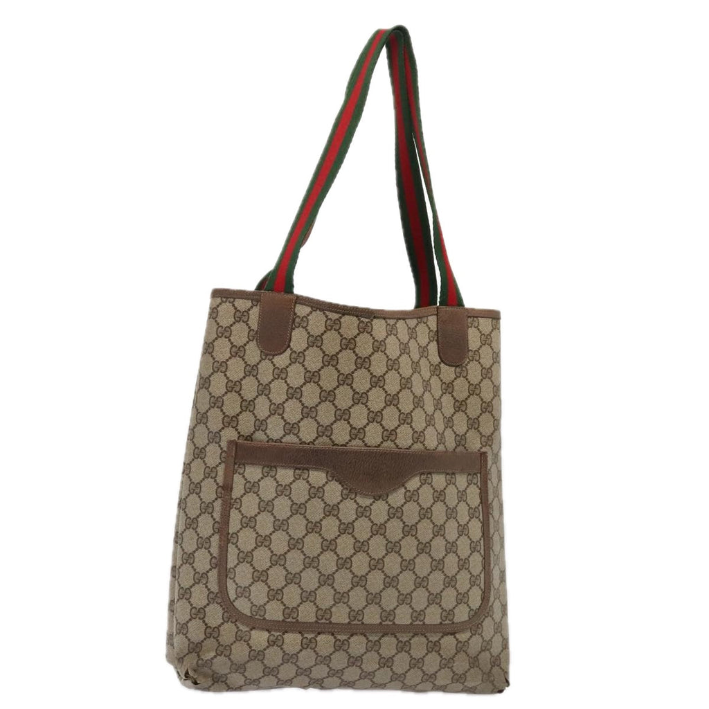 GUCCI GG Supreme Web Sherry Line Tote Bag PVC Leather Beige 39 02 003 88814