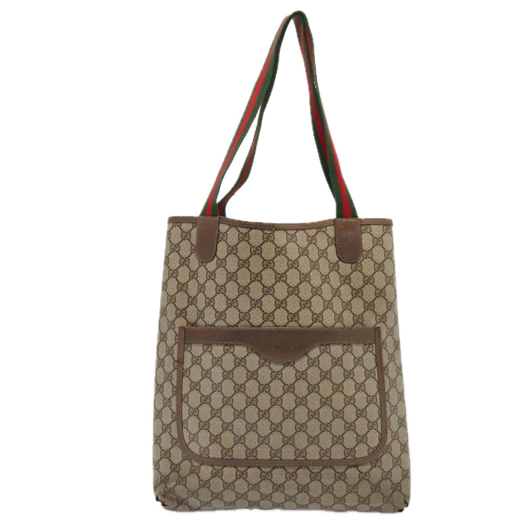 GUCCI GG Supreme Web Sherry Line Tote Bag PVC Leather Beige 39 02 003 88814