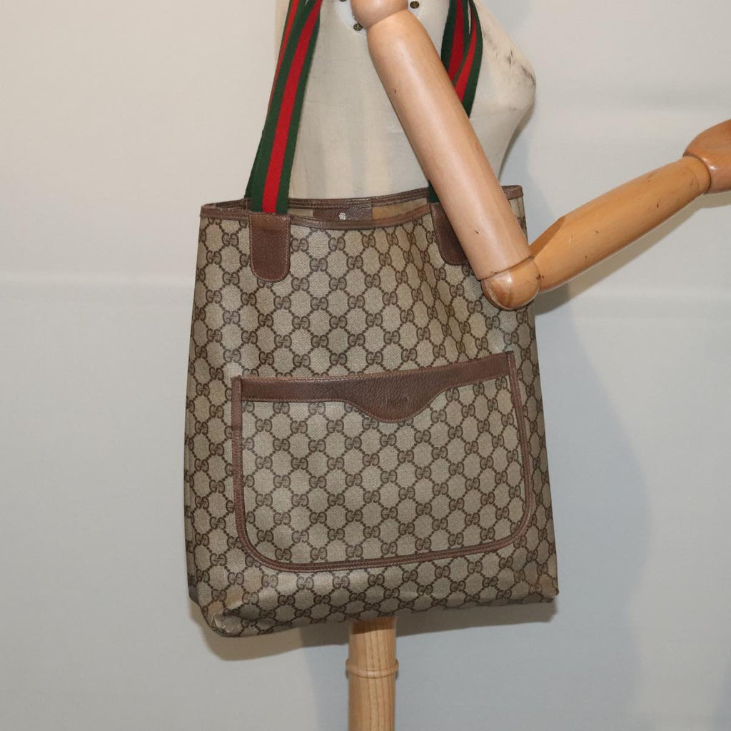 GUCCI GG Supreme Web Sherry Line Tote Bag PVC Leather Beige 39 02 003 88814