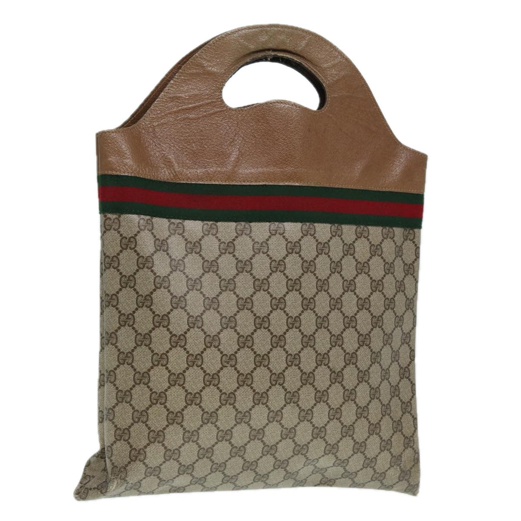 GUCCI GG Supreme Web Sherry Line Hand Bag PVC Leather Beige 88823
