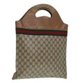 GUCCI GG Supreme Web Sherry Line Hand Bag PVC Leather Beige 88823