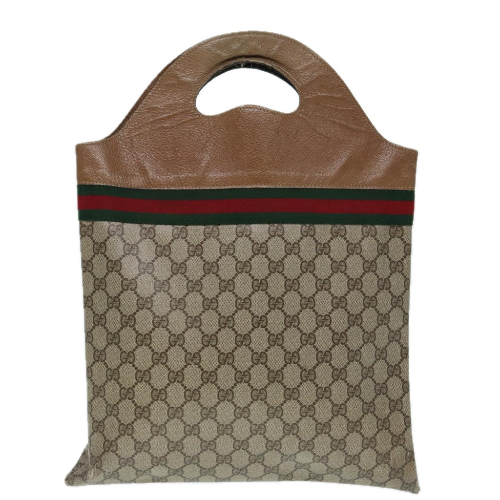 GUCCI GG Supreme Web Sherry Line Hand Bag PVC Leather Beige 88823
