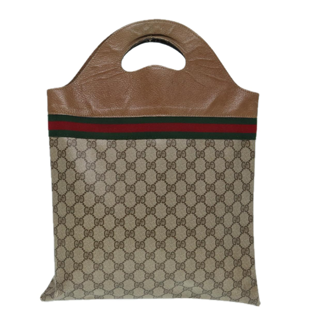 GUCCI GG Supreme Web Sherry Line Hand Bag PVC Leather Beige 88823