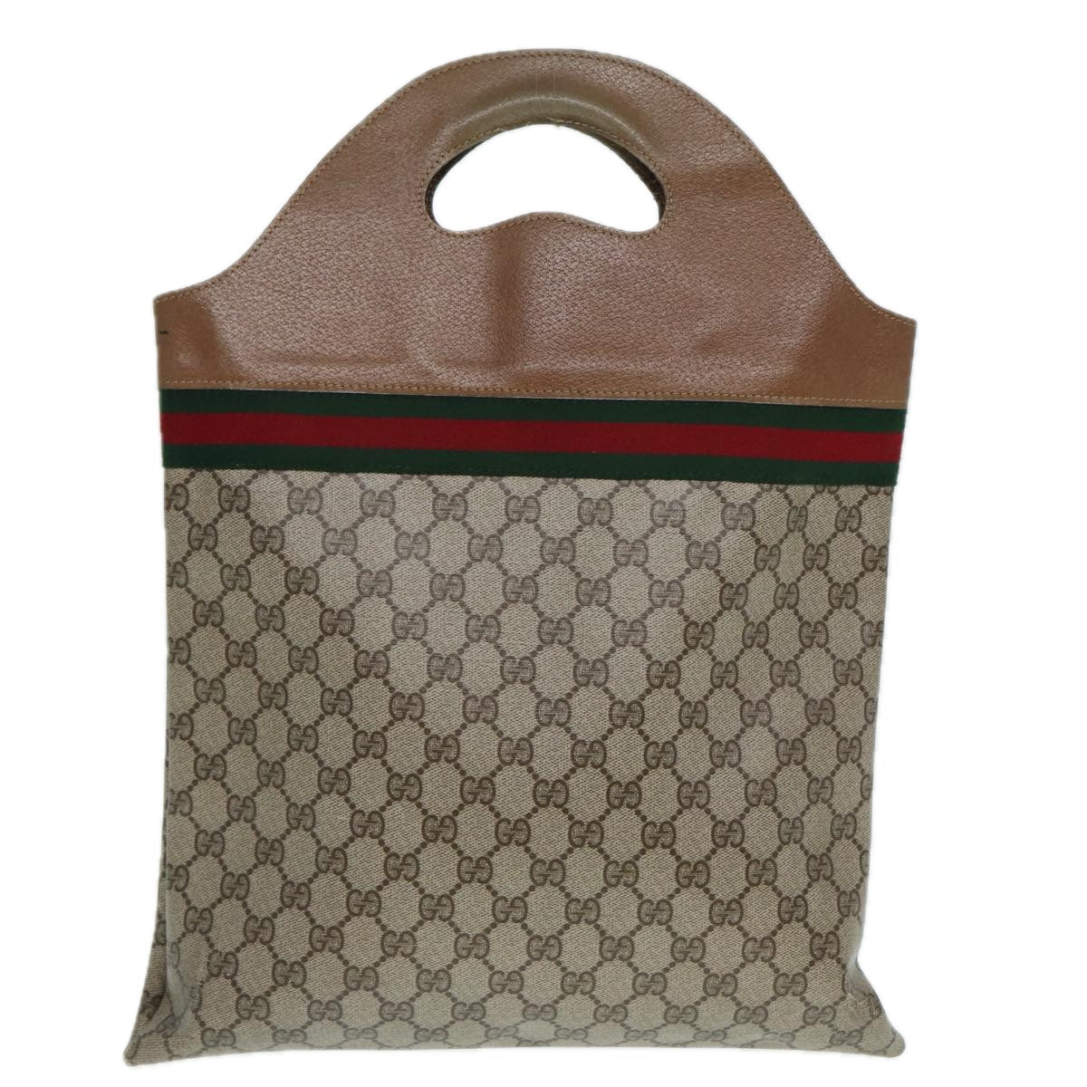 GUCCI GG Supreme Web Sherry Line Hand Bag PVC Leather Beige 88823