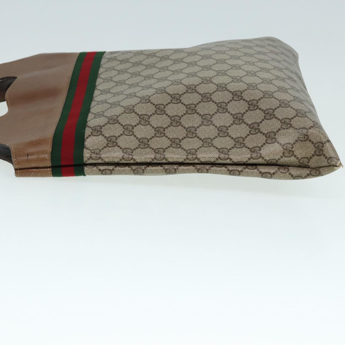 GUCCI GG Supreme Web Sherry Line Hand Bag PVC Leather Beige 88823