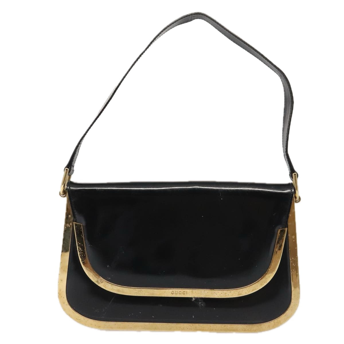 GUCCI Shoulder Bag Patent Leather Black Gold 001 2058 1764 0 88832