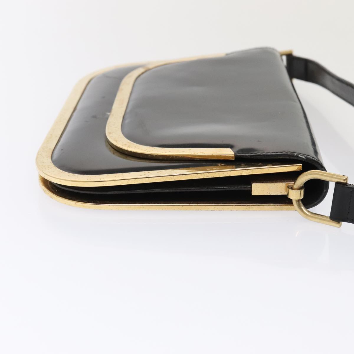 GUCCI Shoulder Bag Patent Leather Black Gold 001 2058 1764 0 88832