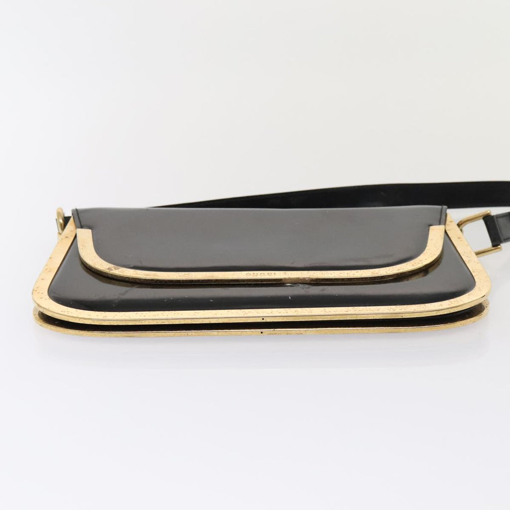 GUCCI Shoulder Bag Patent Leather Black Gold 001 2058 1764 0 88832