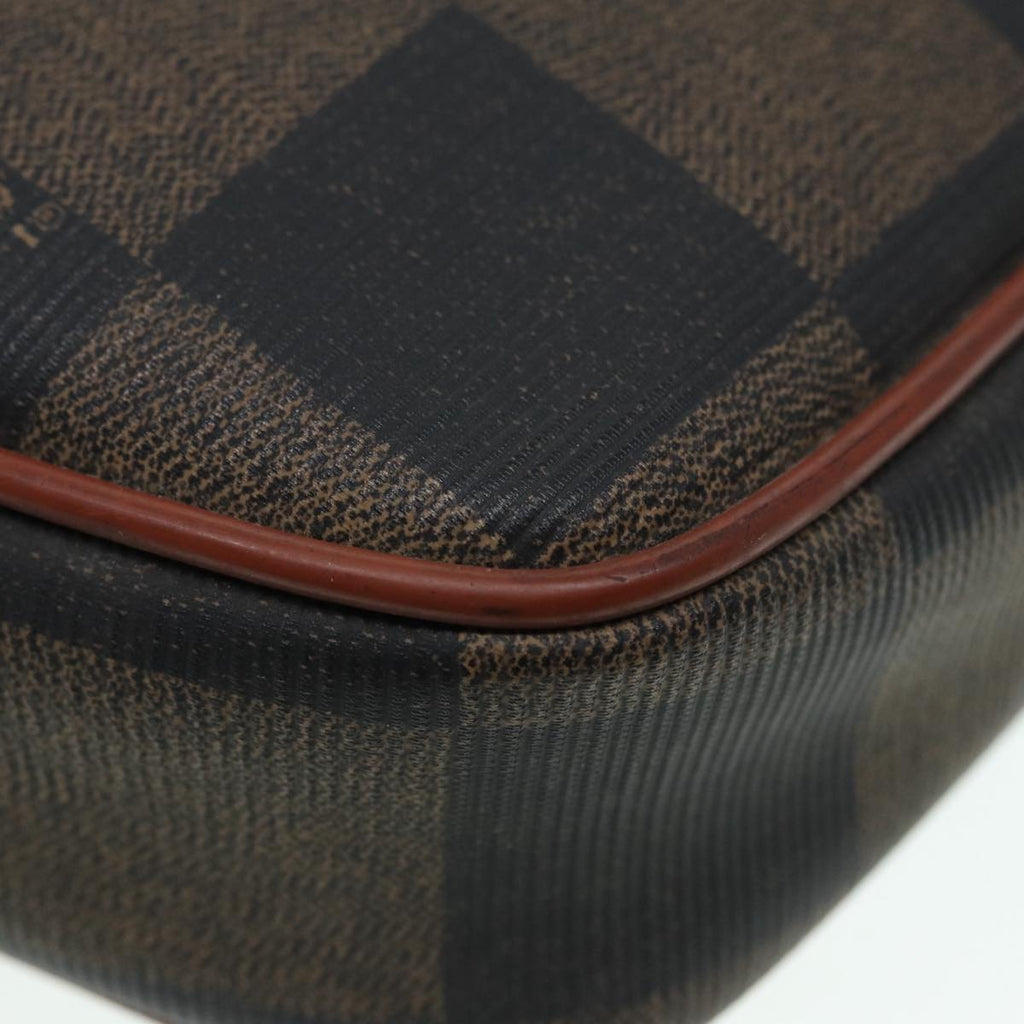 FENDI Pecan Canvas Shoulder Bag Brown Black gold 88845