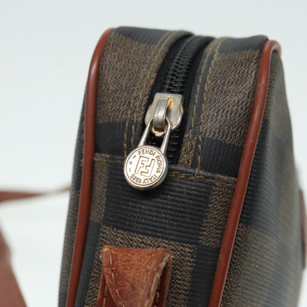 FENDI Pecan Canvas Shoulder Bag Brown Black gold 88845