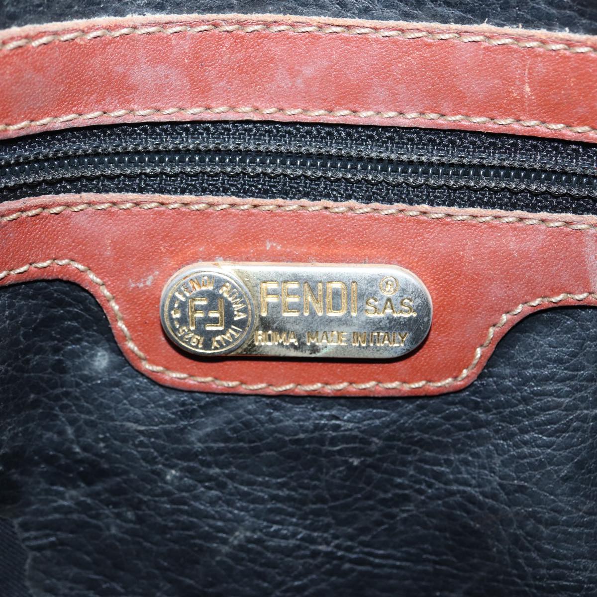 FENDI Pecan Canvas Shoulder Bag Brown Black gold 88845